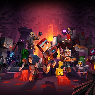 Four heroes fight off a horde of monsters deep in a cavern