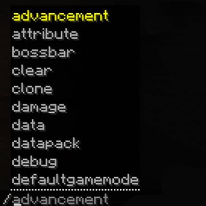 A list of chat commands are displayed on a black screen